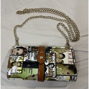 Vogue Magazine Clutch Purse Celebrity Gold Chain Black Interior Magnetic Closure